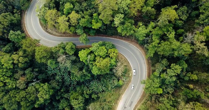 Bird Eye View Over Curvy Road In Chiangmai