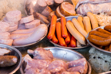 Street food market. Meat products.