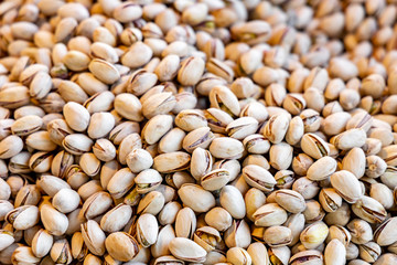 Pistachios. Tasty pistachios as background,as pistachios texture. flat lay.