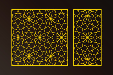 Laser cut panel decorative design. Cutout silhouette with arabic girih geometric pattern. Suitable for printing invitations, laser cutting stencil, wood and metal decorations.