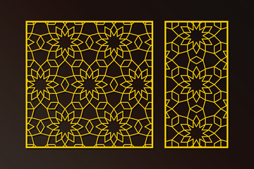 Laser cut panel decorative design. Cutout silhouette with arabic girih geometric pattern. Suitable for printing invitations, laser cutting stencil, wood and metal decorations.
