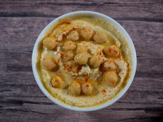 Top view of homemade classic hummus