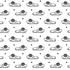 Slippers Seamless pattern. Shoes Vector background.Hand drawn doodle female House Slippers