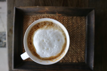 Top view of Cappuccino in white mug