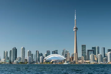 Velvet curtains Toronto Downtown Toronto Canada cityscape skyline view over Lake Ontario