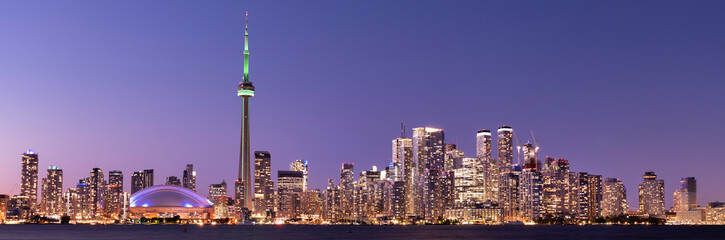 Fototapeta na wymiar Downtown Toronto Canada panoramic cityscape skyline view over Lake Ontario