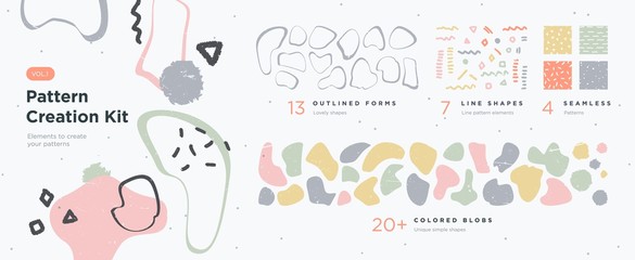 Set of abstract trendy hand drawn shapes and design elements. Pattern Creation set. Vector