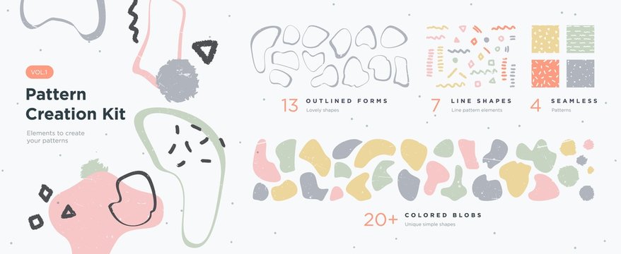 Set Of Abstract Trendy Hand Drawn Shapes And Design Elements. Pattern Creation Set. Vector