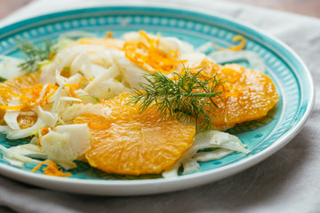 Plate with a healthy fennel and orange salad