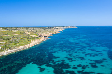 Aerial view of the famous Mellieha Bay  in Malta island
