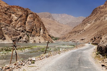 Pamir highway Panj river and Pamir mountains