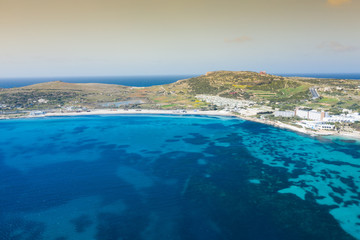 Fototapeta na wymiar Aerial view of the famous Mellieha Bay in Malta island