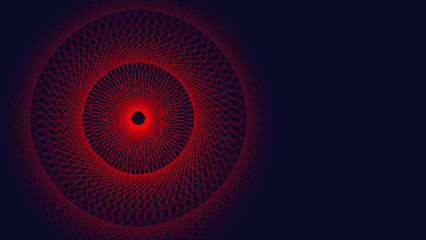 Red circle from network. In the middle a hole. Blue background. Abstract.