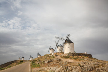 old windmills in rural landscape