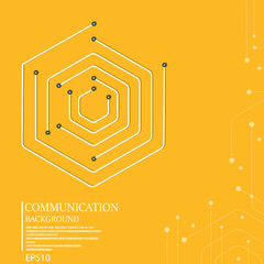 Abstract communication connection hexagon lines on yellow background.