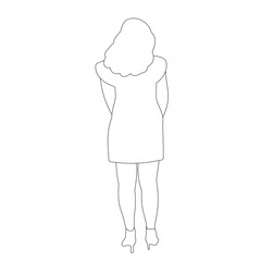 vector, isolated, contour, sketch of a girl, stands with his back