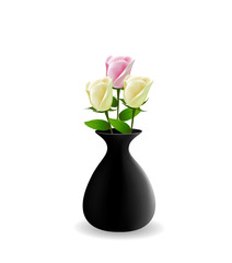Three roses in vase. vector