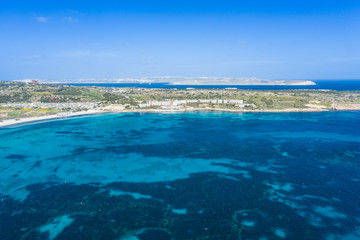 Aerial view of the famous Mellieha Bay  in Malta island