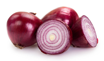 Fresh red onion on white background