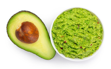 Bowl of guacamole with avocado