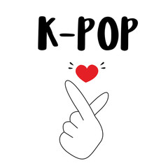 Sign of love. Hand drawn illustration. Korean Finger Heart Icon - Cute finger heart gesture icon isolated on white background and part of K-Pop icon collection. Korea v finger wave or Korean hand. 