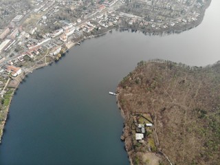 Aerial view of Strausberg town with Straussee