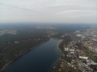 Aerial view of Strausberg town with Straussee