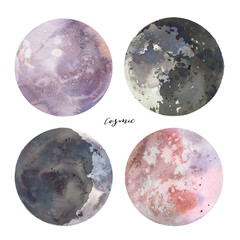Watercolor cosmic set. Hand drawn moon collection. Various graphic elements isolated on white background.