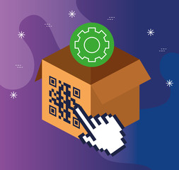 code qr in box with icons vector illustration design