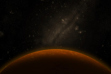 Big red planet on a background of the starry sky. Mars. Background Universe