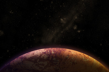 Big red planet on a black sky. Mars. Background Universe. Horizontal orientation.