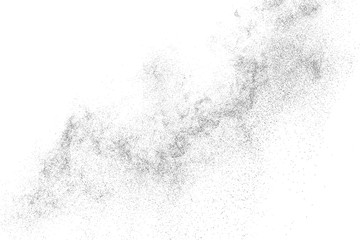 Black grainy texture isolated on white background. Dust overlay. Dark noise granules. Digitally generated image. Vector design elements. Illustration, Eps 10.