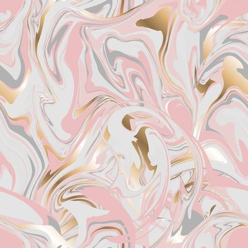 Seamless pink stylized marble background with gold, stains of paint
