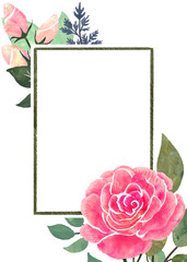 Acrylic paint frame from flowers. Abstract rough monotype technique.