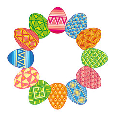 Vector frame with bright easter eggs on a white background. Happy Easter