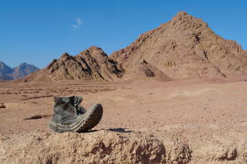 Fototapeta na wymiar Old boot in desert, Sinai, Egypt