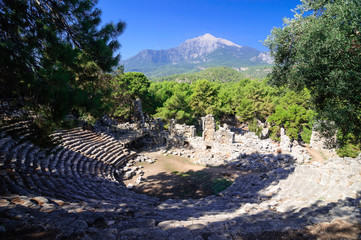 Fototapeta na wymiar Ruins of the Phaselis amphitheater built in the 3rd century BC.