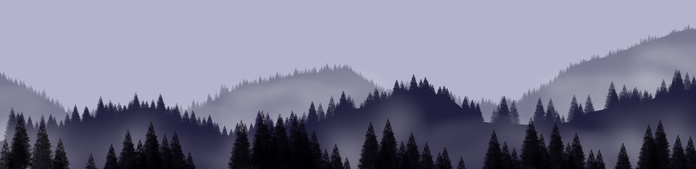 Fototapeta na wymiar Abstrakter Wald mit Nebel in mystischer Stimmung