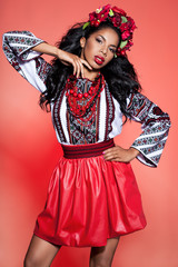 Afro Ukrainian girl in embroidery (Ukrainian national dress)