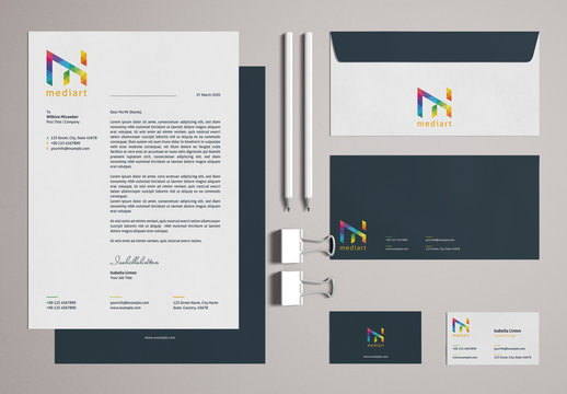 Stationery Set Layout with Colorful Design Elements