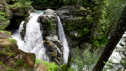 high view of nooksack falls in washington state