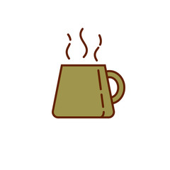 Coffee tea cup mug icon green color. Linear style illustration. Cup with hot beverage with aroma steam. Mug isolated on white. Element for design.