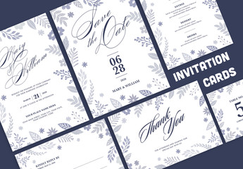 Wedding Invitation Layout Set with Chrome Flowers