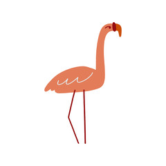 Flat Flamingo Bird Summer Art Print Vector Illustration in Modern Collage Artistic Trendy Style