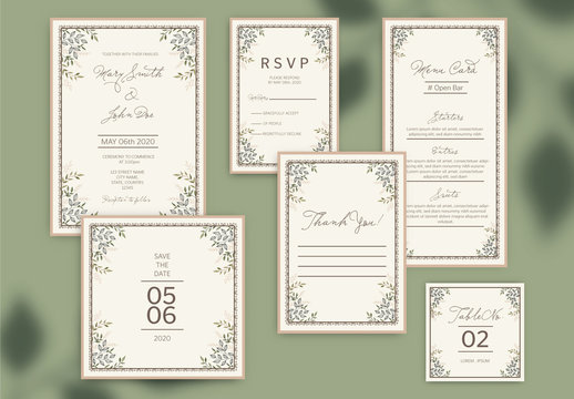 Elegant Wedding Invitation Cards Layout Set