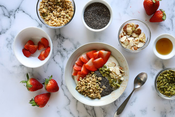 Yogurt Bowl with Granola, Strawberries and Chia Seeds