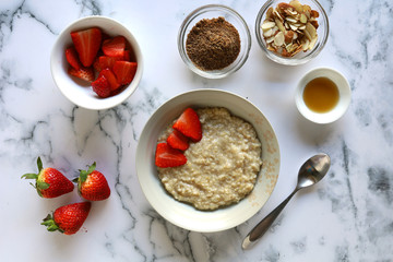Bowl of Oatmeal with Strawberries, Almonds and Flaxseed