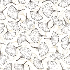 Behang Geneeskrachtige plant Ginkgo Biloba. Hand getekende blad naadloze patroon. Laat eindeloze achtergrond achter. vector illustratie © AllNikArt