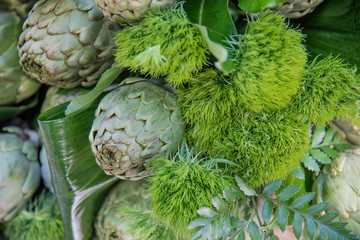 Freshly picked artichoke exposed for sale Healthy Mediterranean food that prevents the appearance, cholesterol of the Vega Baja of Alicante, Almoradí,Spain