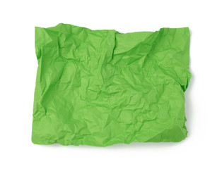 empty crumpled green rectangular sheet of paper a4 on a white background,